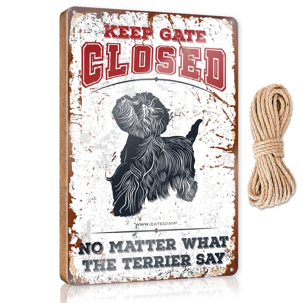 Dtha One Color Home Wood Sign Keep Gate Closed No Matter What The Terrier Say Wooden Sign Porch Funny Signs Pool Stuff(23X35cm)