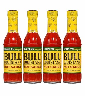 B&G Foods Trappeys Bull Brand Louisiana Hot Sauce Glass Bottle, 6 oz pack of 4