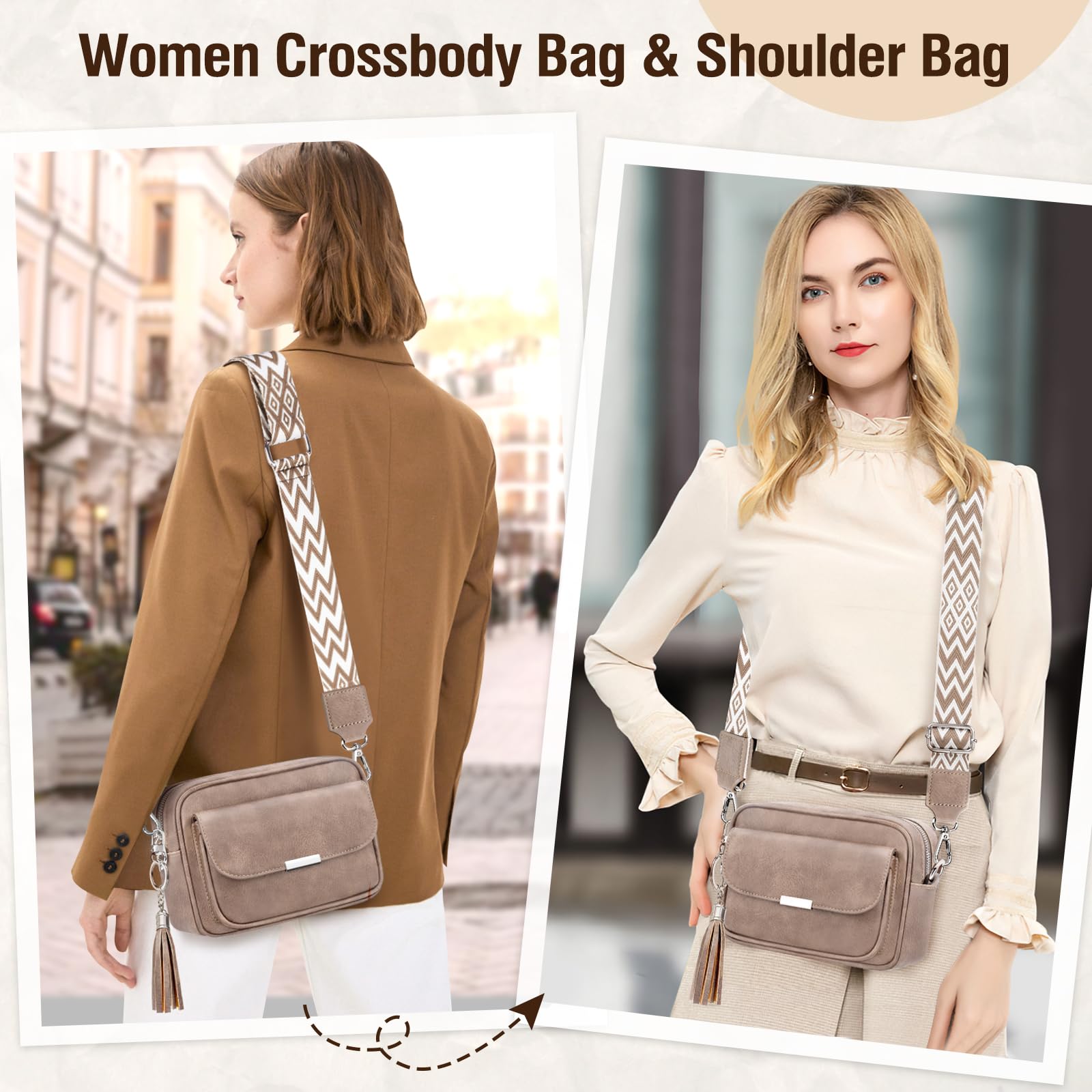 Bolso Mujer Bandolera Mediano Bolso Bandolera Mujer Piel PU Bolso Cruzado De Mujer Con Correa Ancha Ajustable Bolsos Bandolera Para Mujer Damas Compras, Viaje y Trabajo