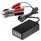 PlusRoc Portable DC Converter with Battery Clip, 12V/24V to 5V 4-Port USB Charger Multiport Power Adapter Compatible with iPhone iPad Galaxy and Other Smart Phone & Tablets
