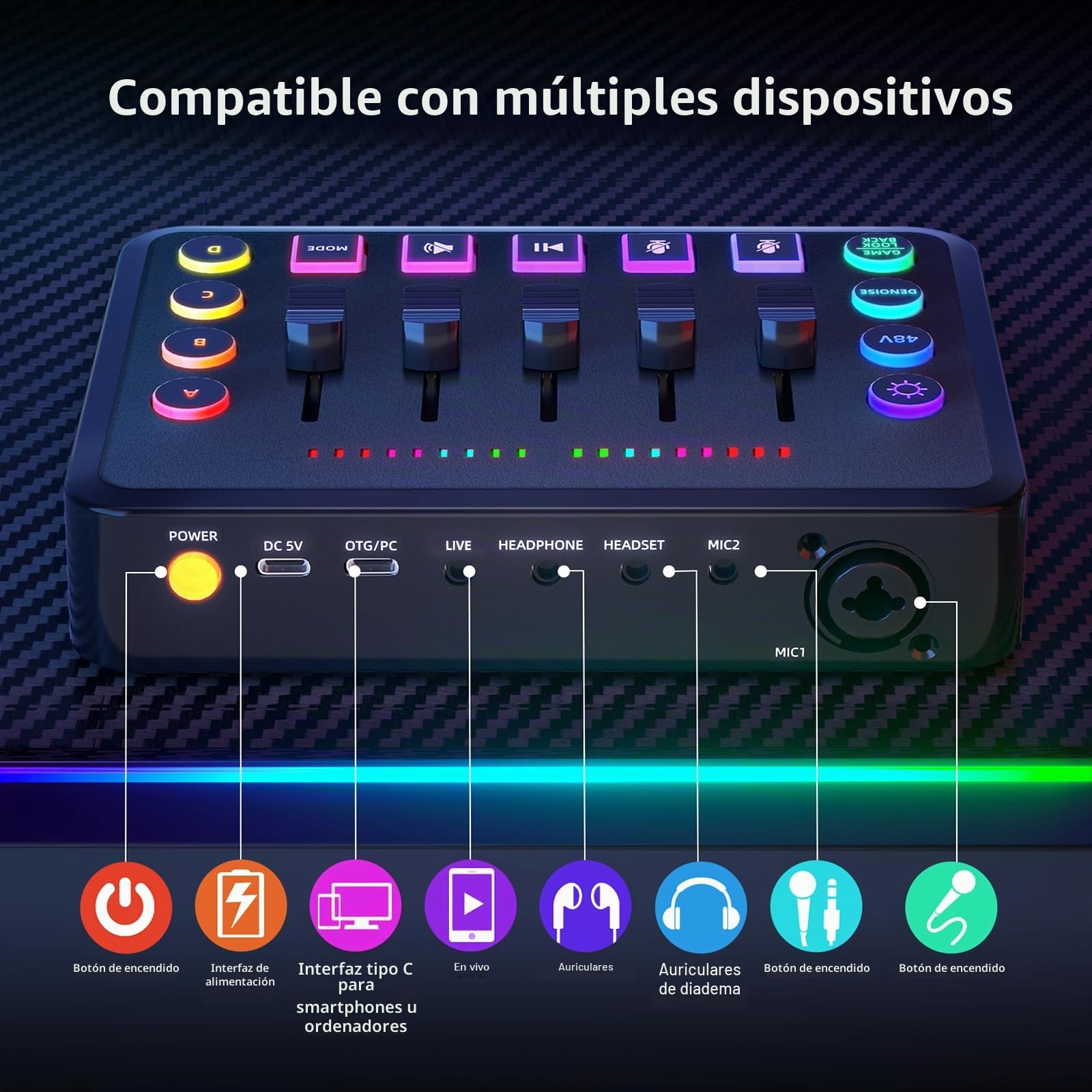 Paquete de dispositivos de podcast, tarjeta de sonido de transmisión en vivo con micrófono de condensador, adecuado para grabación de podcast y producción de video