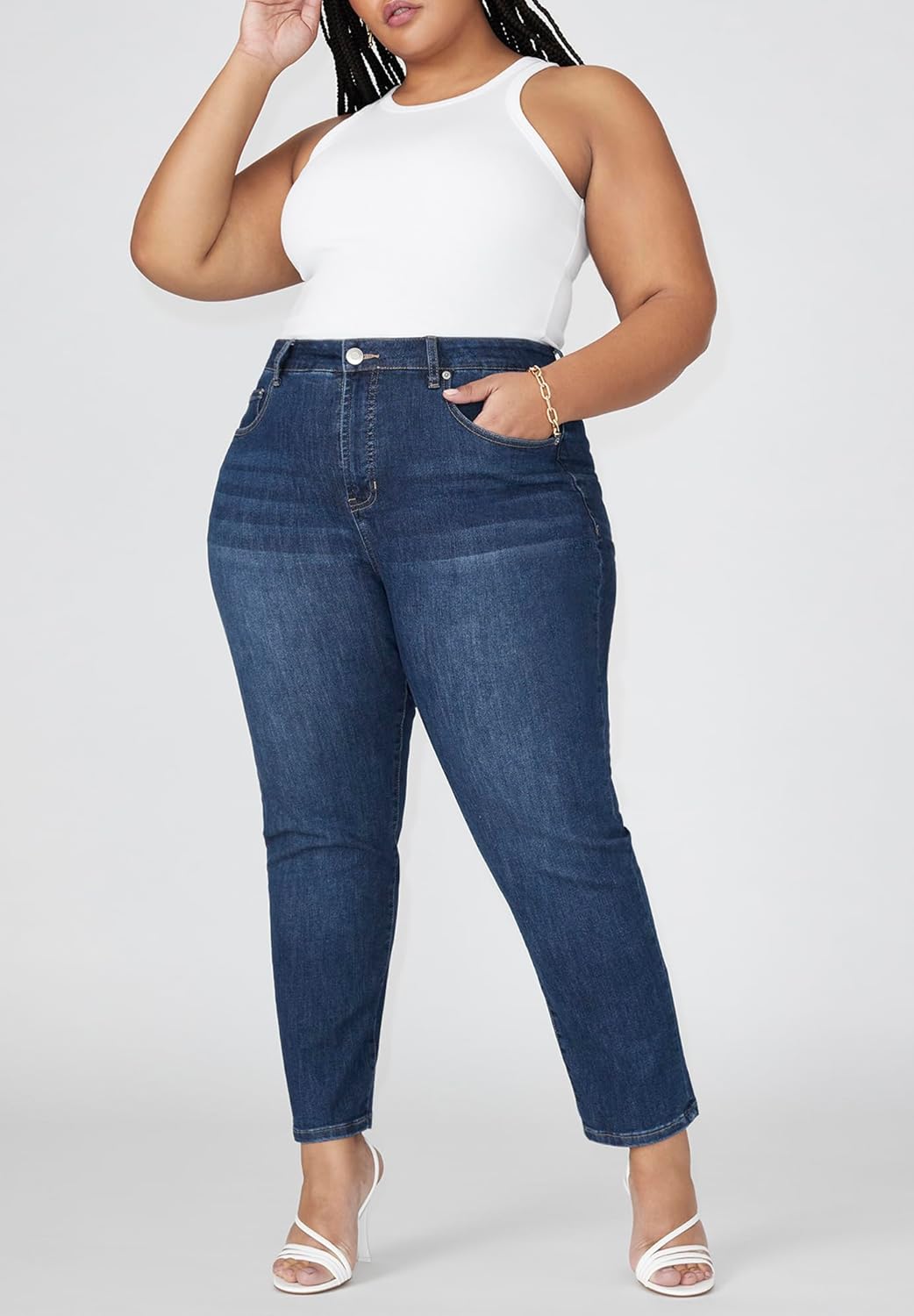 ELOQUII Women's Plus Size The Leigh Super Stretch Slim Leg Jean