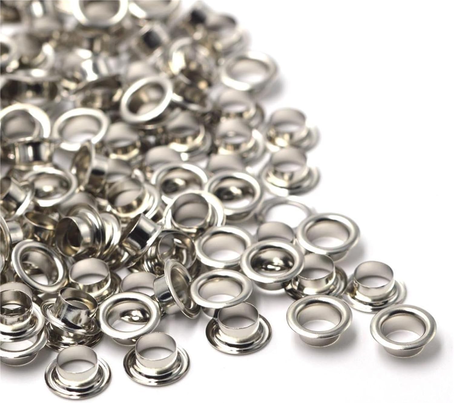 100sets Brass Material Silver Color 4mm 5mm 6mm 7mm 8mm 10mm Grommet Eyelet with Washer Fit Craft Shoes Belt for PU Leather/Belt/Shoes/Crafts(5mm)