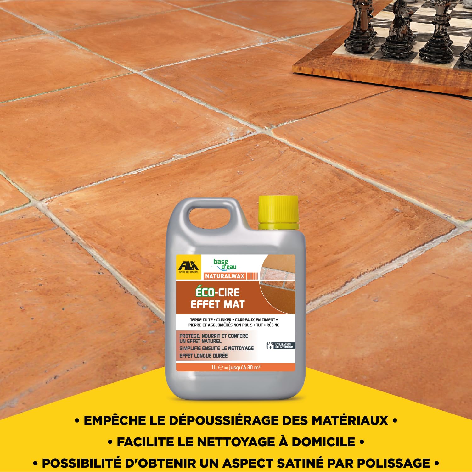 FILA Surface Care Solutions, NATURALWAX, Cire écologique à Effet Mat pour l'Entretien Maison, Produit Sol Convient pour Terre Cuite, la Cimentine, la Pierre, le Klinker etc, 1L