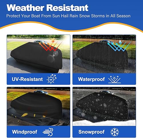 Miniatura 7 de Funda impermeable 600D para lancha de estanque de 8 a 10 pies de largo, para lancha de pesca y lancha de pesca, lona resistente de grado marino, gris