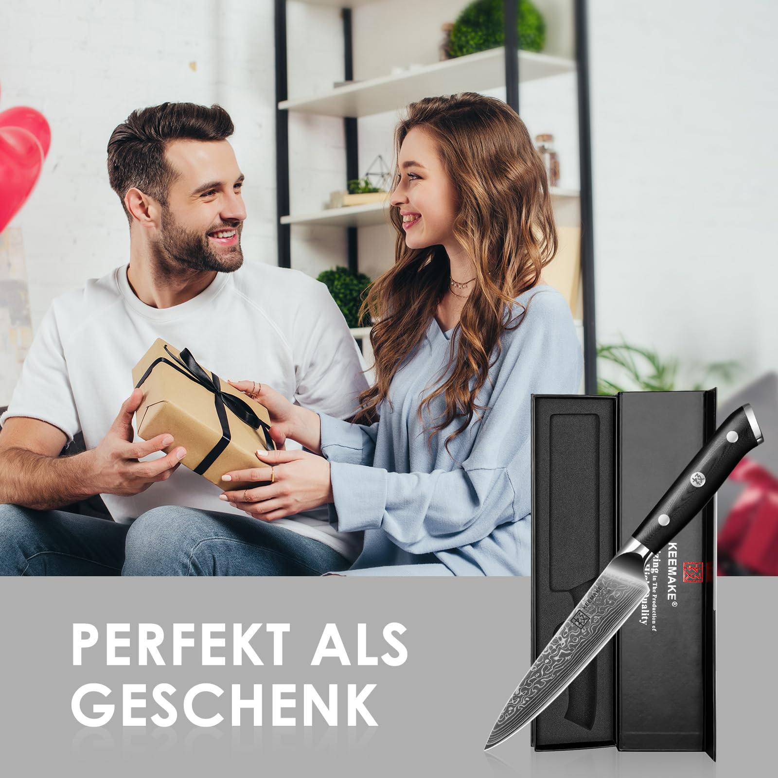 KEEMAKE 13cm Allzweckmesser – Profi Küchenmesser aus 67 Lagen VG-10 Damaststahl, Extrem Scharfes Gemüsemesser & Fleischmesser, ergonomischer G10 Griff. für Haushalt, Gastronomie, Vatertagsgeschenk
