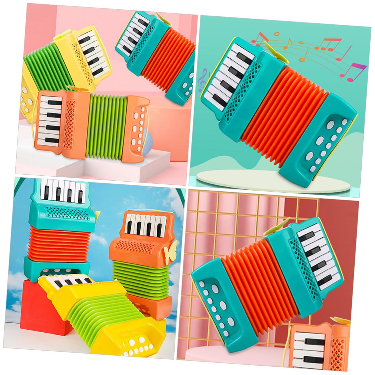 ibasenice Kinder Akkordeon Handgriff Musikinstrument Mit Cartoon Motiv Grünes Vorschulspielzeug Zur Frühkindlichen Und Handmuskeltraining
