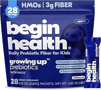 - Begin Health Growing Up Prebiotics for Kids 28-Packs | Prebiotic Soluble Powder Stool Softeners and Digestive Gut Health Supplement | Ideal to Mix with Kids Daily Beverages and Soft Foods - Unflavored