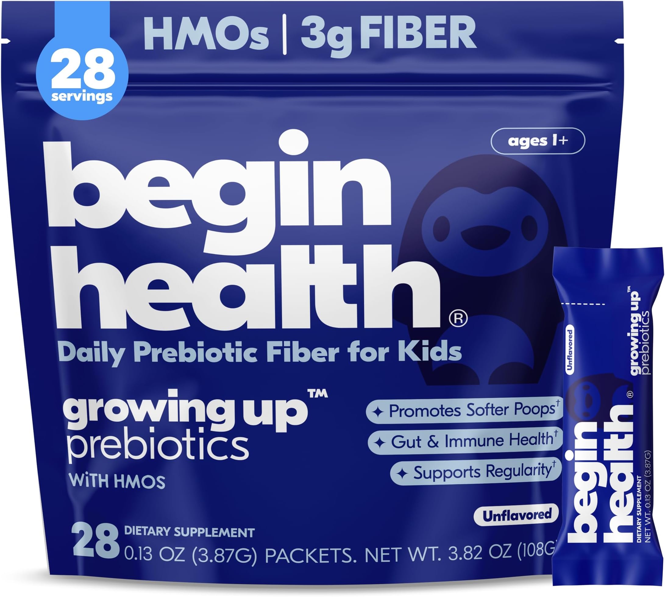 Daily Growing Up Prebiotics 28-Pack - Kids, Baby, Toddler Digestion Powder, For Constipation Prone Children | Softens Stool for Easy Pooping | Fiber Rich with Chicory Root, Tasteless & Textureless