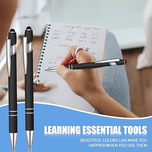 Miniatura 7 de 6 bolígrafos de tinta azul con punta de lápiz capacitivo 2 en 1, bolígrafos de metal para pantallas táctiles, escuela, oficina, compañeros de