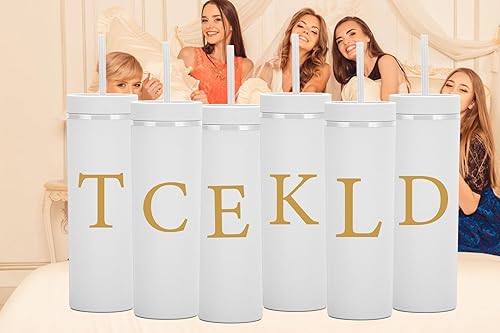 Miniatura 6 de Vaso delgado personalizado de la letra K, vasos delgados de 16 onzas con inicial mate con tapas y popotes. Vasos delgados personalizados, regalos de