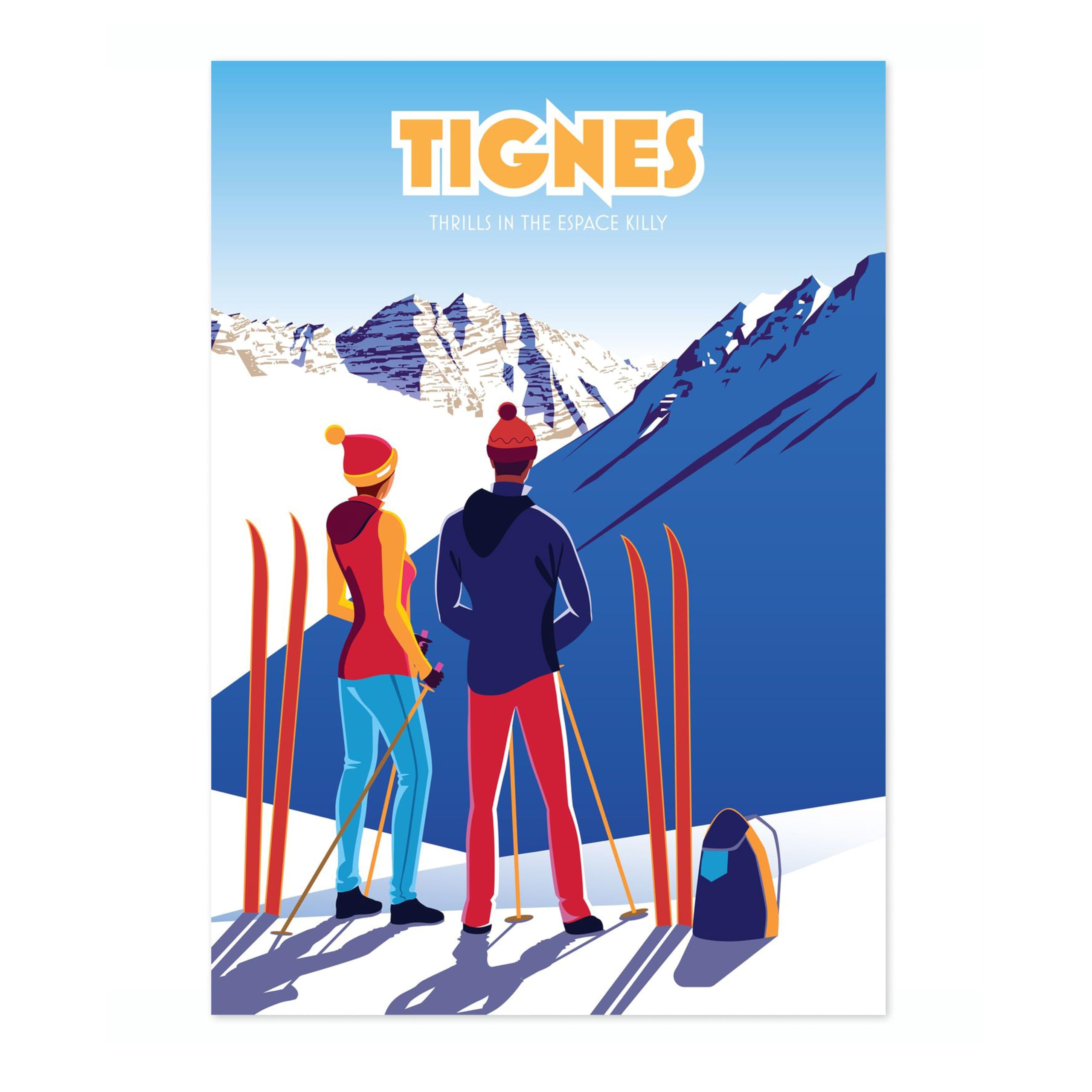 Tignes Vintage Skiing Poster, Minimalist Wall Art, Mountain Travel Prints, Snow, Ski Trip Home Decor, A4 (Print Only) - 29.7x21cm