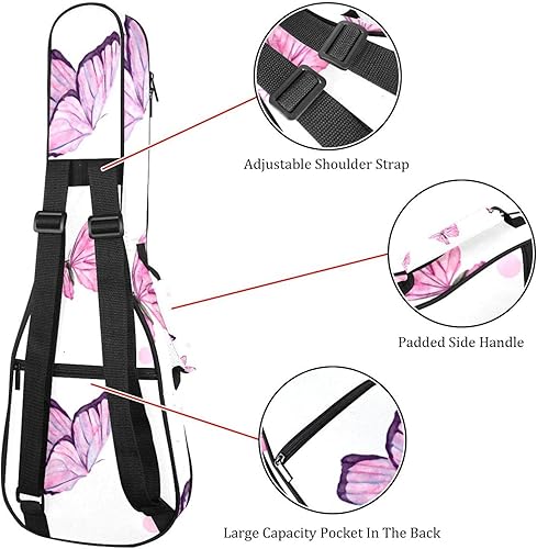 Miniatura 3 de Funda para ukelele resistente al agua, mochila para ukelele, patrón de mariposa rosa, 0.394 in, acolchada para concierto soprano
