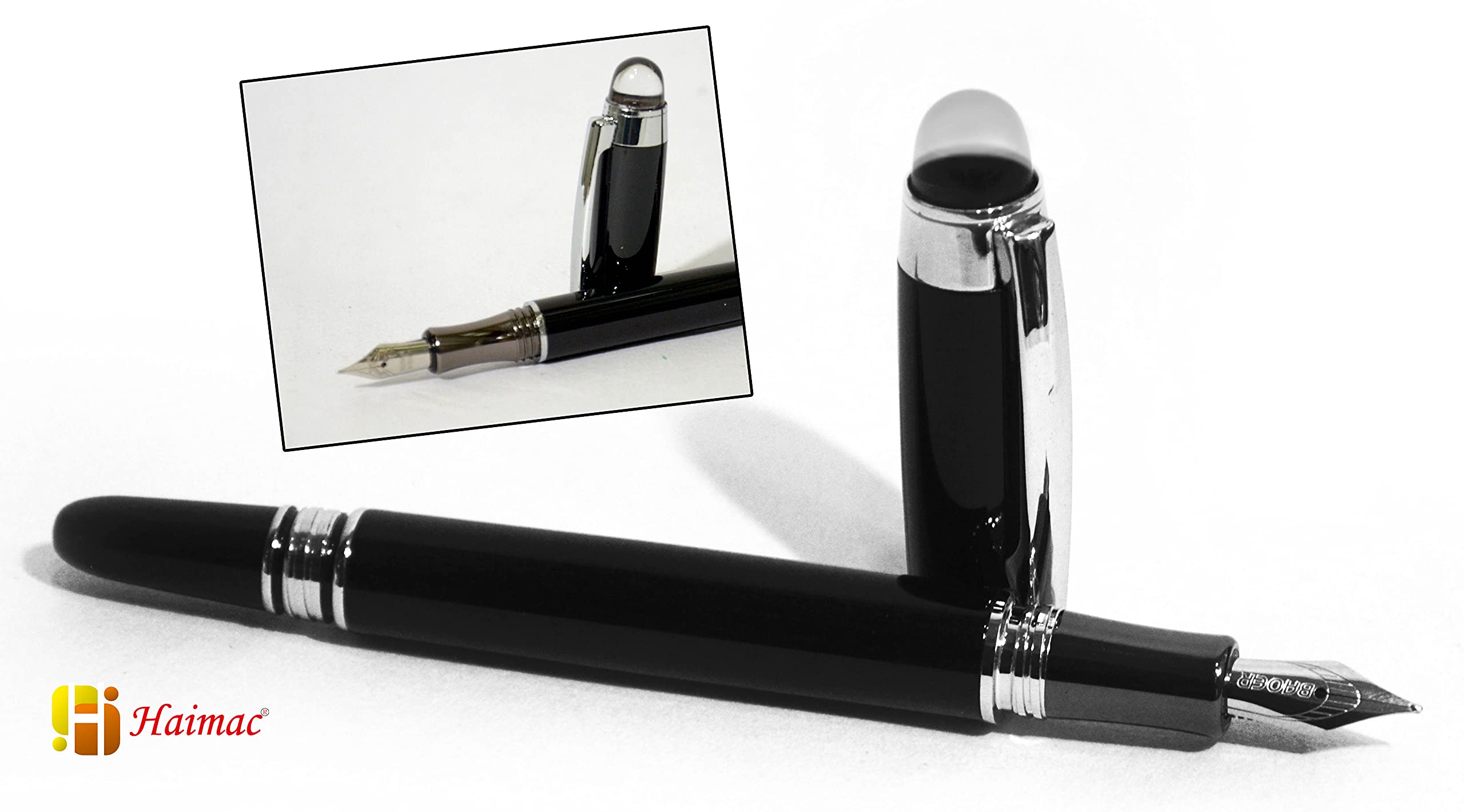 Haimac ® Premium HMF79CS Starwalker Signature pen cross checks and cross with silver line Glossy Black Silver Trims fountain Pen Combo Offer Pack ideal for Gift, Office use, etc 4