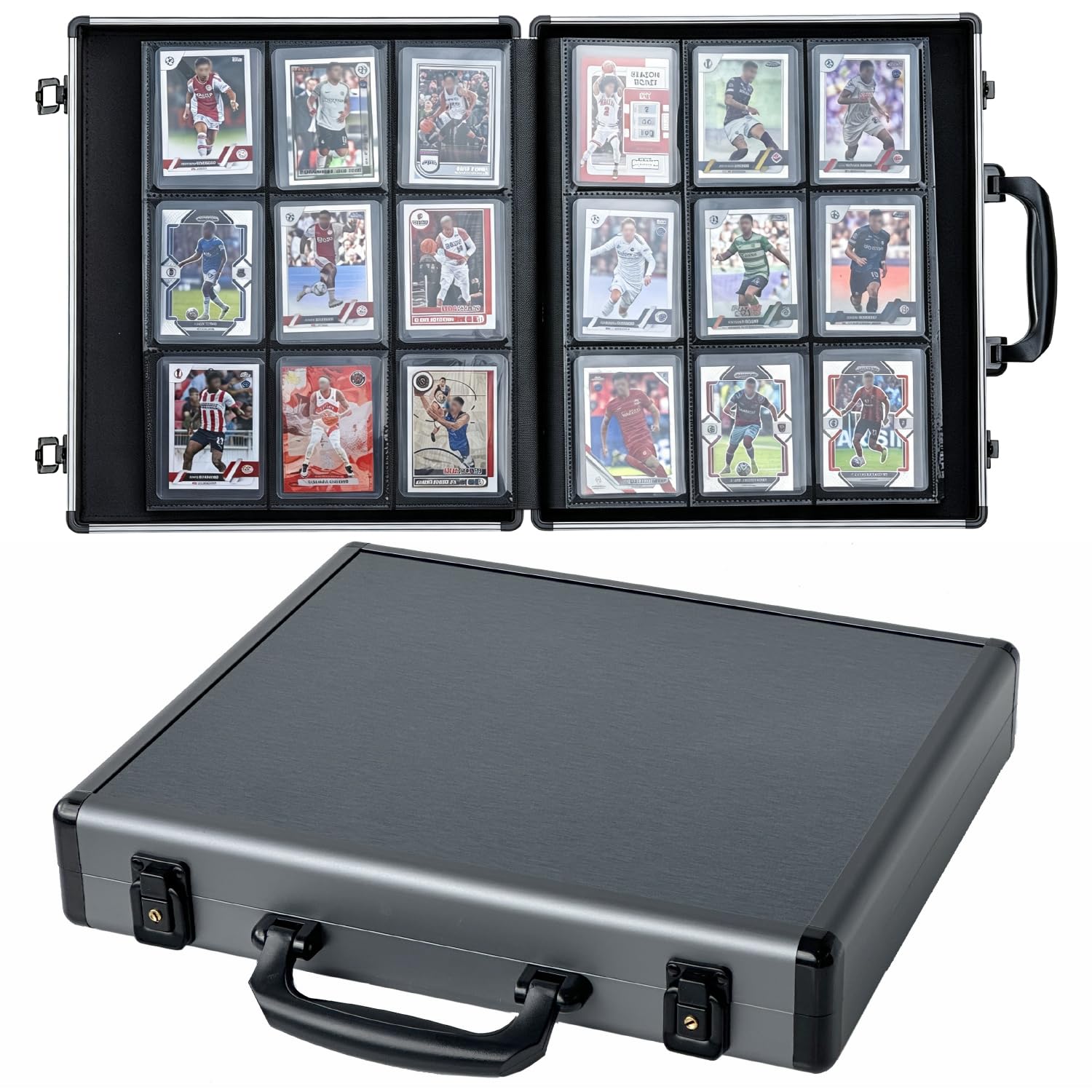 Azamou Toploader Binder for Trading Cards, Hard Cases, Holds 216 Toploaders, 9 Pocket Sleeves for 3" x 4" Cards