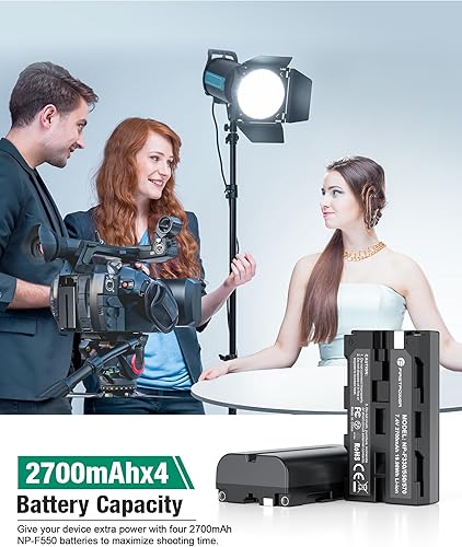 Miniatura 3 de FirstPower Paquete de 4 baterías NP-F550 y cargador de 4 canales compatibles con Sony NP-F970 F960 F770 F750 F550 F530 F330 CCD-SC55 TR516 TR716