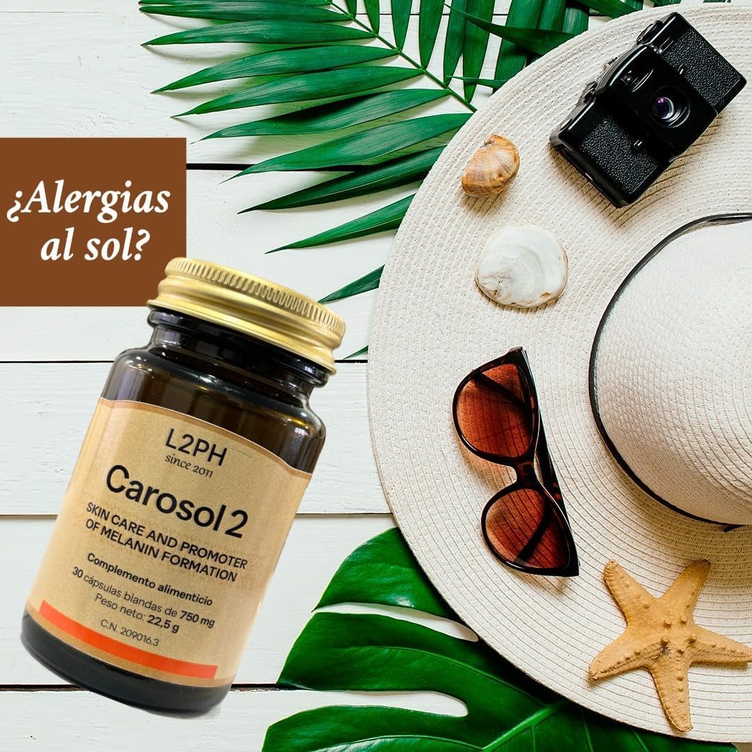 CAROSOL2 –Complemento Alimenticio para combatir la Alergia al Sol en Pieles tipo I y II (mejora la Protección Solar desde el Interior y Estimula la generación de Melanina) (30 Cápsulas).