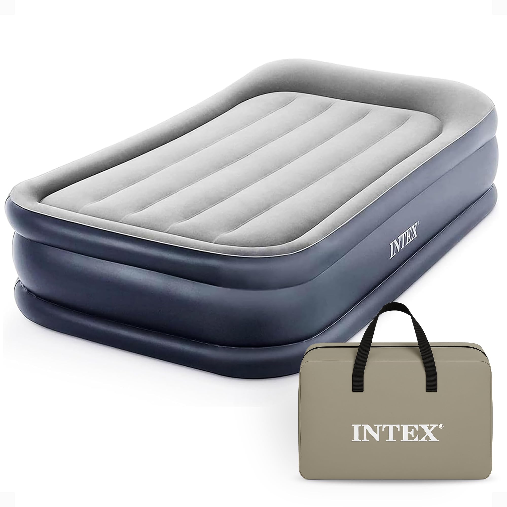 Intex Polyvinyl Chloride (Pvc) Dura-Beam Standard Series Deluxe Pillow Rest Raised Airbed With Internal Pump, Twin - Multicolor