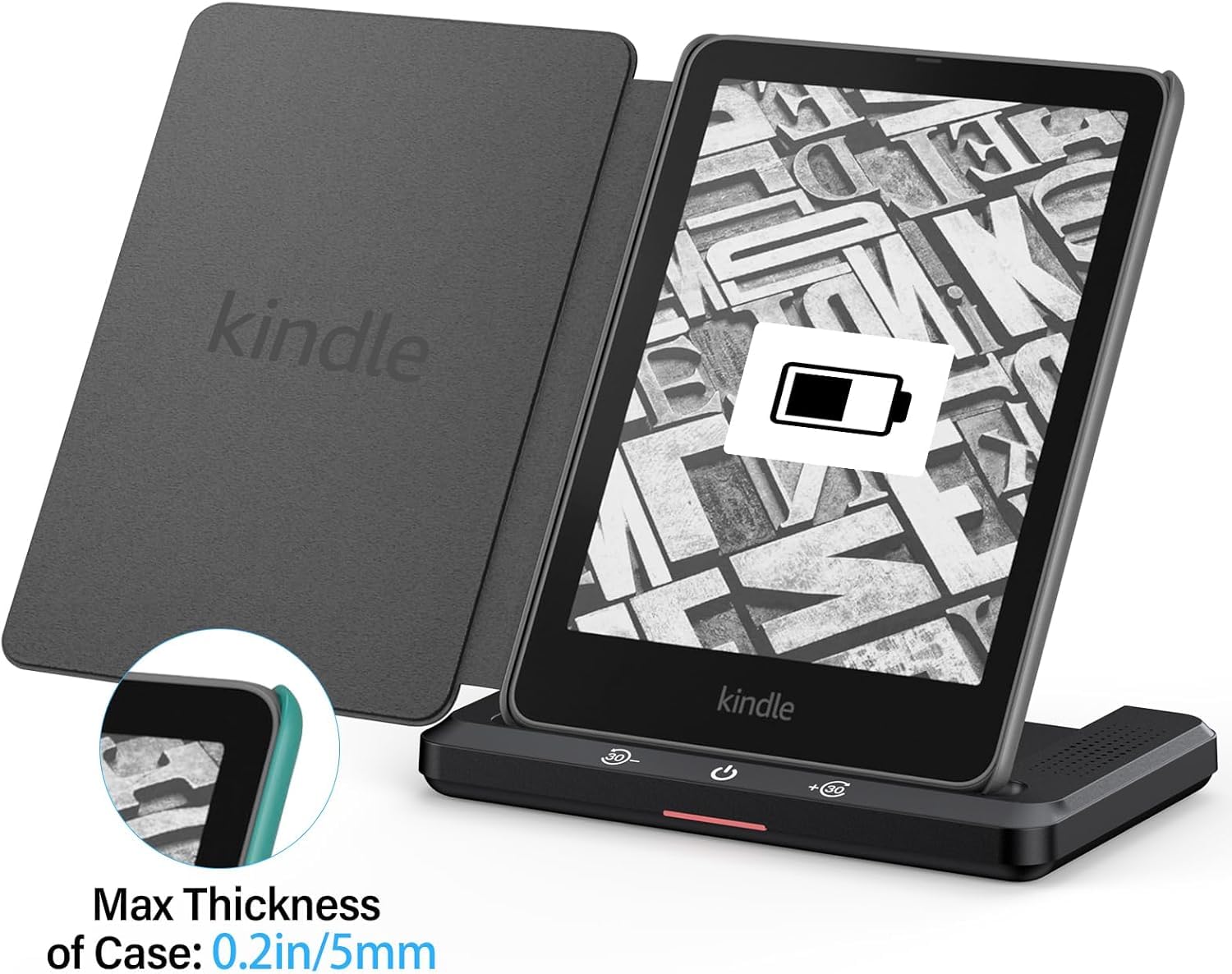 Dock di ricarica wireless e altoparlante per audiolibro, ricarica wireless compatibile con Kindle Paperwhite Signature Editions 32 GB (2022 e 2024) e Kindle Colorsoft Signature Edition (32 GB), iPhone