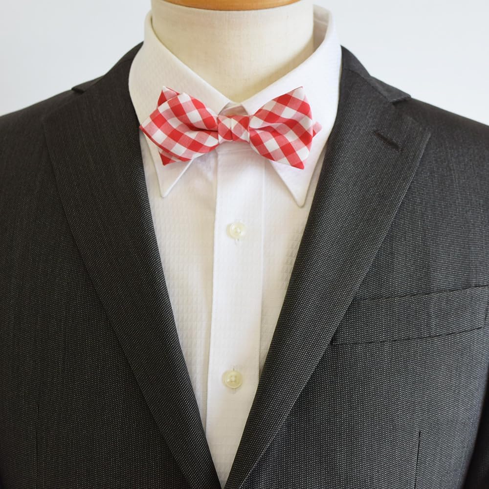 [MISAKO] 蝶ネクタイ ボウタイ ポインテッド コットンギンガムチェックレッド【暮らすぱいす】