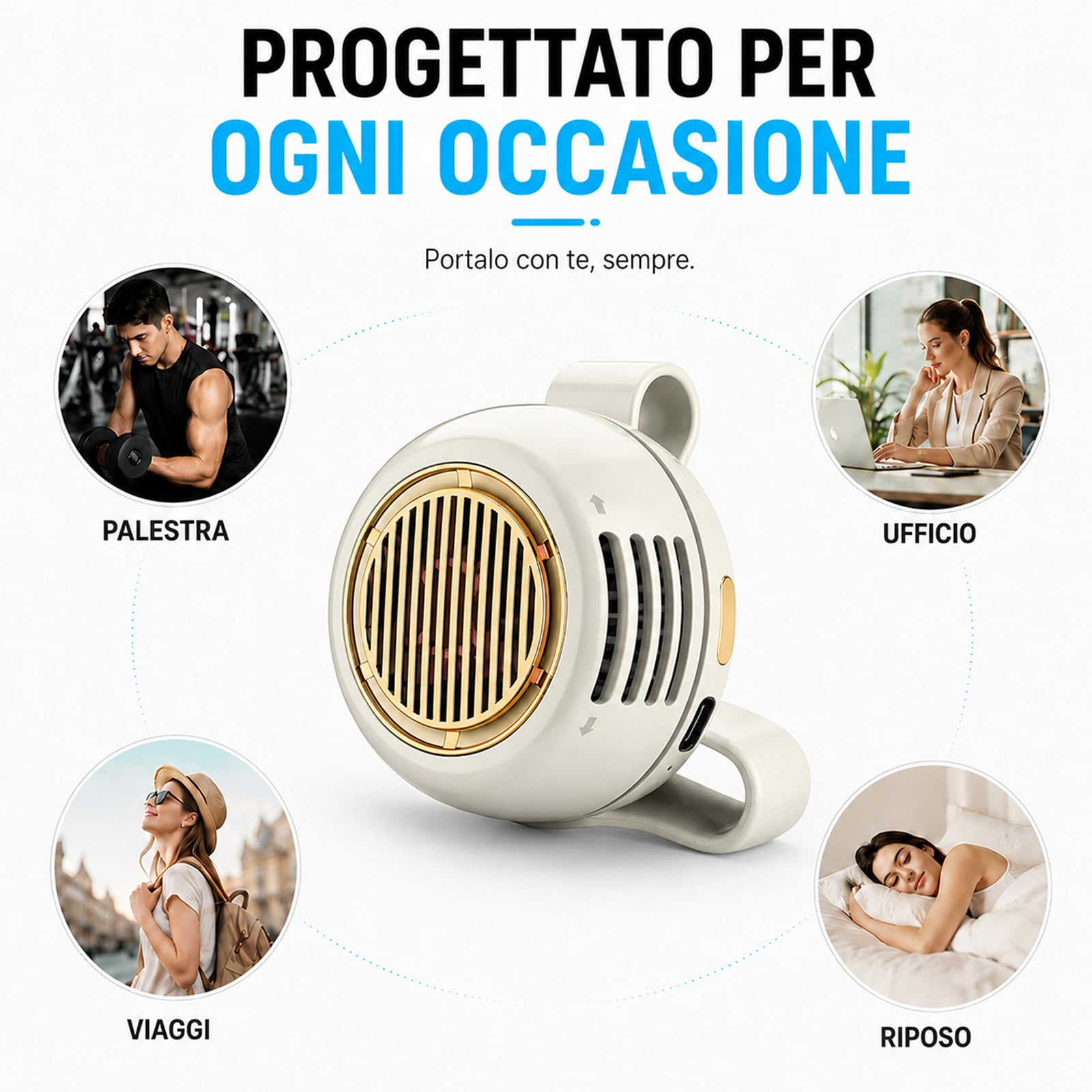 Bryzy Air Mini Ventilatore Portatile, Direzione Del Flusso D'aria Regolabile A 360°, Può Essere Agganciato Alla Cintura O Al Collo, Ideale Per Le Attività All'aperto E I Viaggi (Verde)