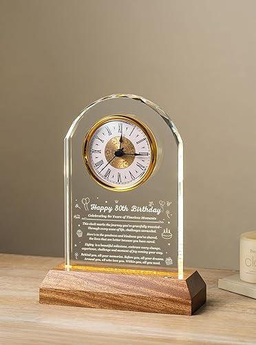 Miniatura 8 de Reloj de regalo de cumpleaños número 80 para mujeres y hombres, regalo para mamá, papá, abuela o abuelo de 80 años con base de luz LED de madera,