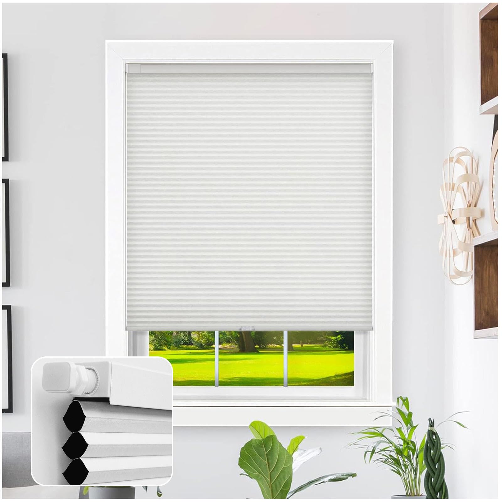 Wabenplissees Ohne Bohren Für Fenster, Kabellos Verdunkelungs-wabenjalousien 50/65/70/85/90/105/110cm, Keine Werkzeuge Lichtfilterung Wabenjalousien, Fensterrollos,white-80x100cm/31.5 * 39.4in