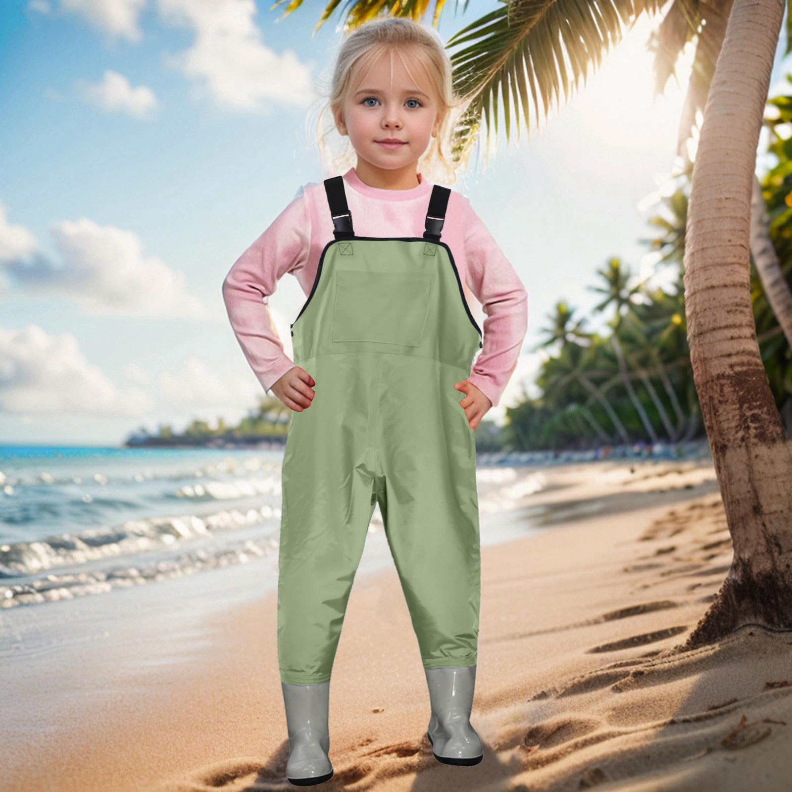 WWricotta Bambini Ragazzi Ragazze Petto Waders Giovani Pesca Waders con Tasca per Bambini Piccoli Impermeabile Caccia & Pesca Waders con Stivali