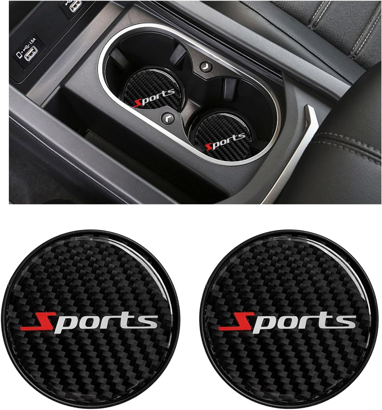 BESULEN Car Cup Holder Coaster, 2 PCS Carbon Fiber NonSlip