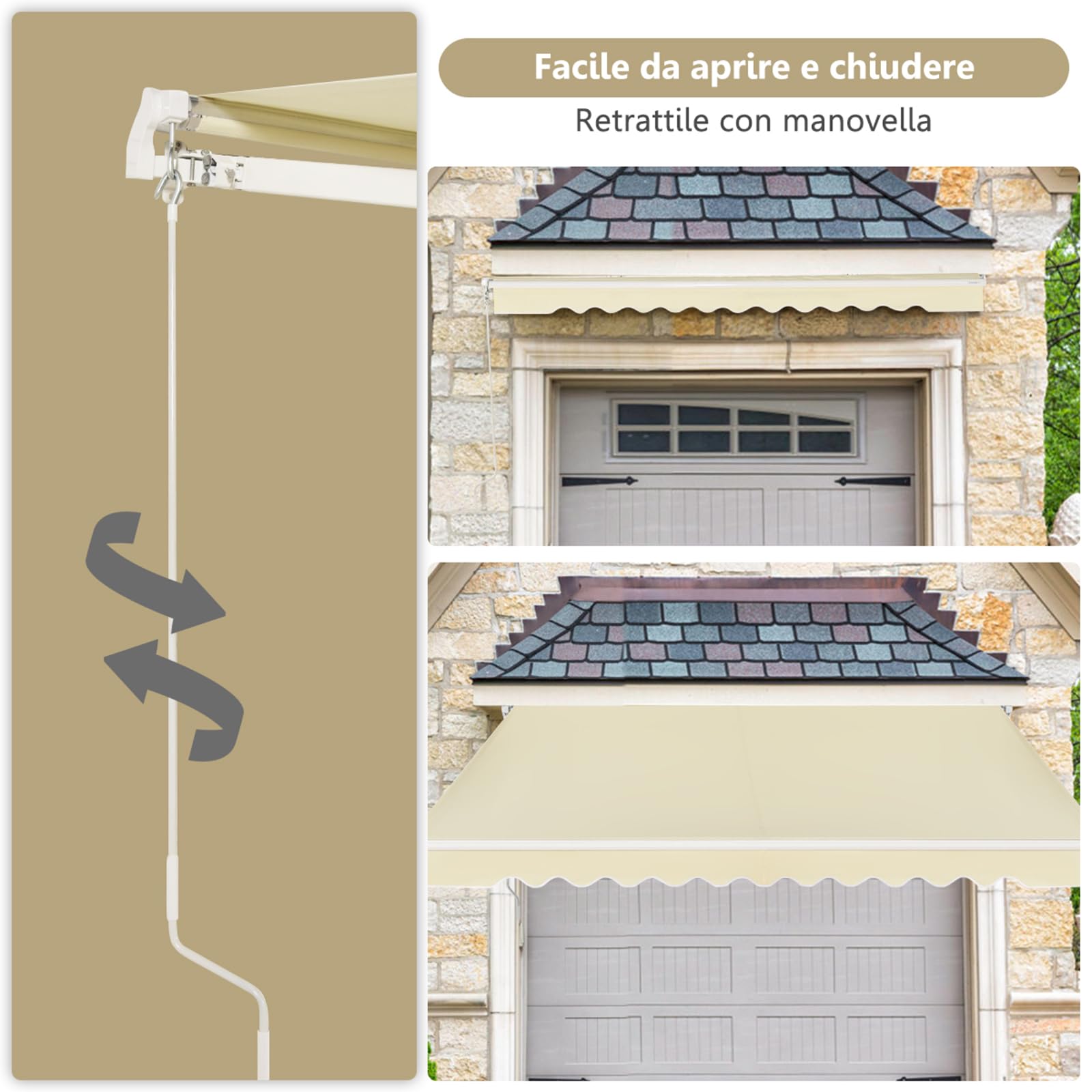 COSTWAY Tenda da Sole per Esterno Avvolgibile 3,6 x 3 M, Bracci Estensibili in Alluminio, Resistente al Sole e Impermeabile, Beige