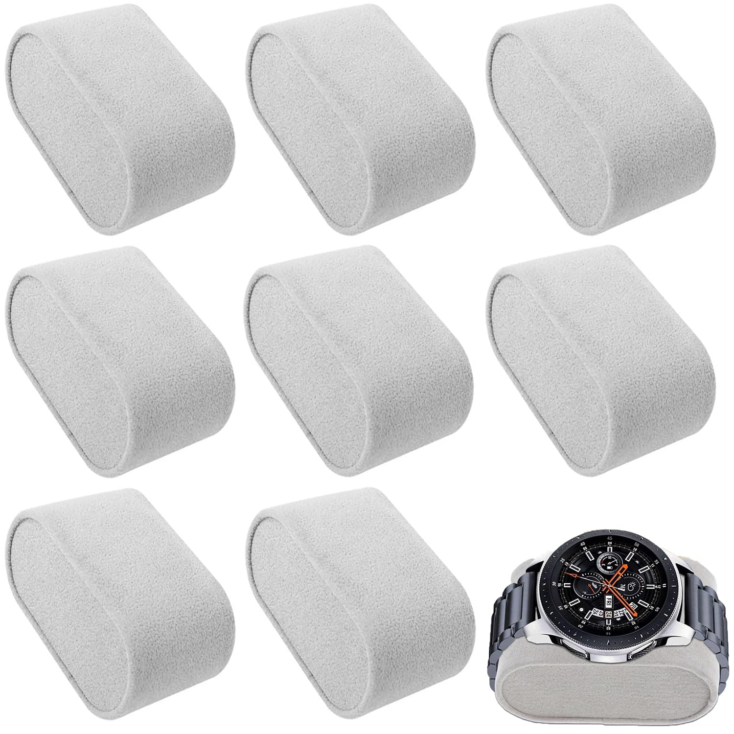 Bessy Shop Gray Watch Pillow,8Pcs Watch Display Cushion,Boxes Pillow Watch Holder, Soft Faux Velvet Wristwatch Display Pad Jewelry Display Stand Pillows For Watches Bracelets And Other Jewelry(Gray)