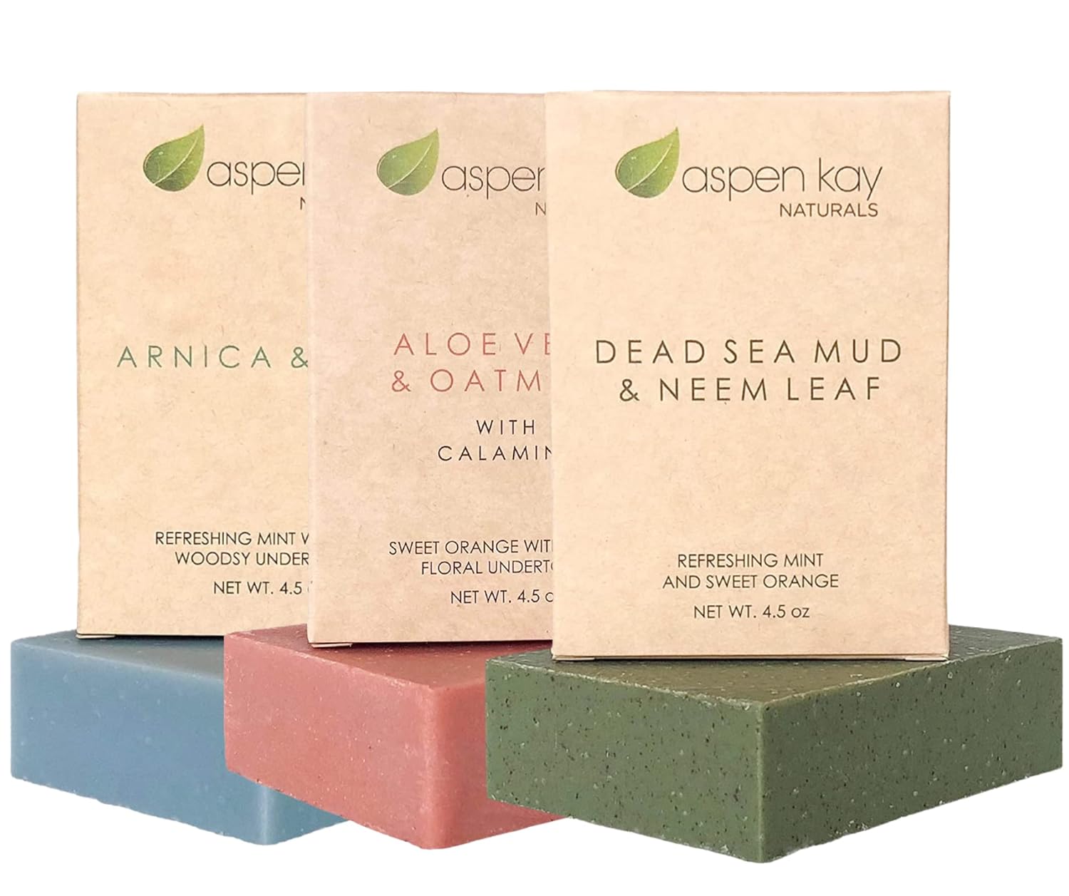 Soap Set - Made with Natural and Organic Ingredients. Gentle Soap. 1 Arnica & Mint - 1 Calamine Soap – 1 Neem Soap - 4.5oz Bar