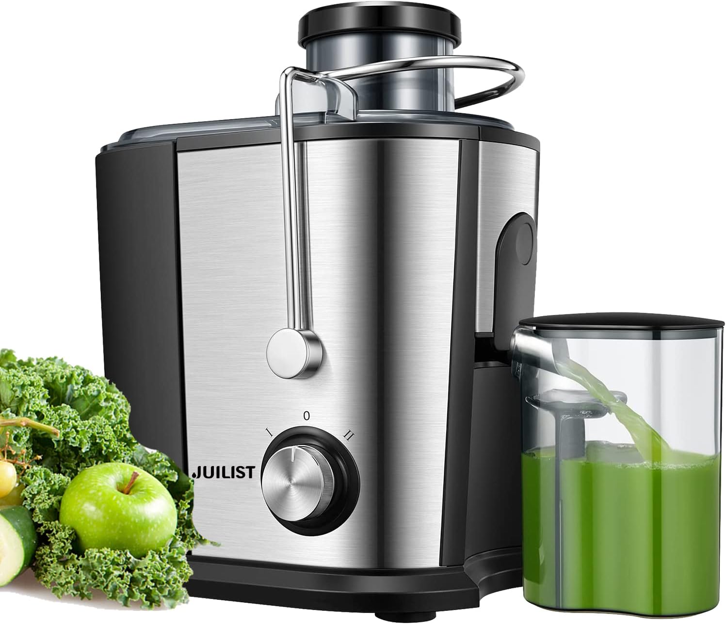 JuilistJuicer, Max Power 900W Juicer Machines with Anti-drip & Anti-slip Function, Juicers Whole Fruit and Vegetable with 3-Inch Wide Mouth Food Chute, 2 Speeds, Recipe Included, Easy to Clean 600W