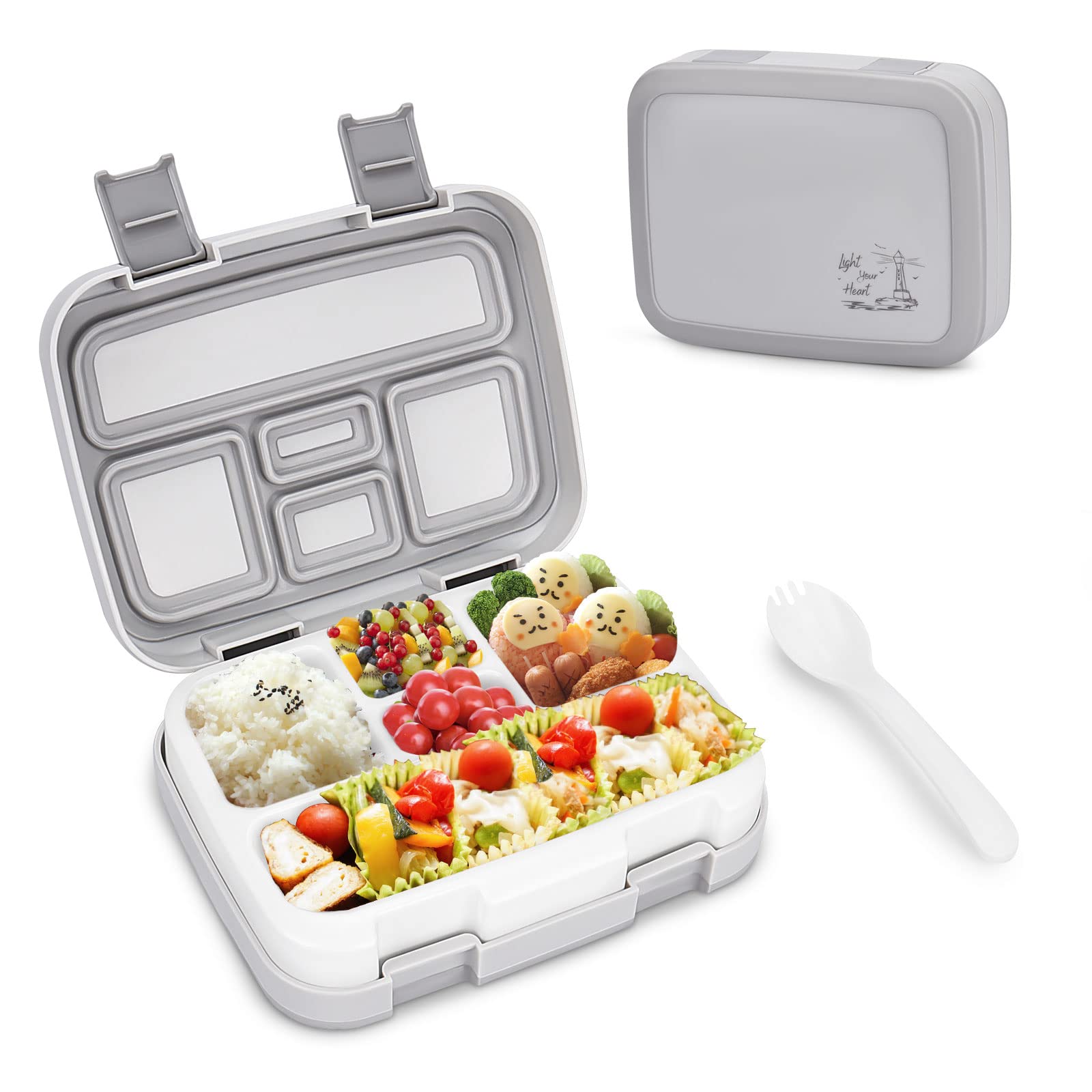 Infankey Children's Lunch Box with Compartments, Lunch Box with 5 Compartments, Leak-Proof, BPA-Free, Portable Snack Box for Girls Boys, Nursery, School, Trips