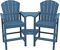SERWALL Tall Adirondack Chairs Set of 2 with Double Tray, HDPE Bar Height Outdoor Chairs Wood-Like Patio Stools Blue (47.6"H)