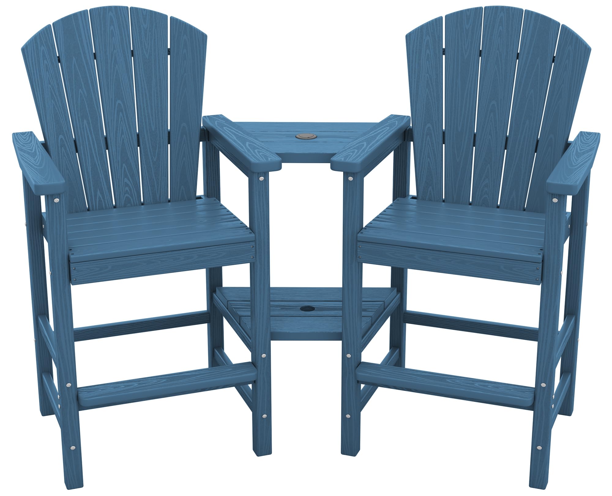 SERWALL Tall Adirondack Chairs Set of 2 with Double Layer Connecting Tray, HDPE Bar Height Outdoor Chairs, Wood-Like Adirondack Bar Stools for Patio,