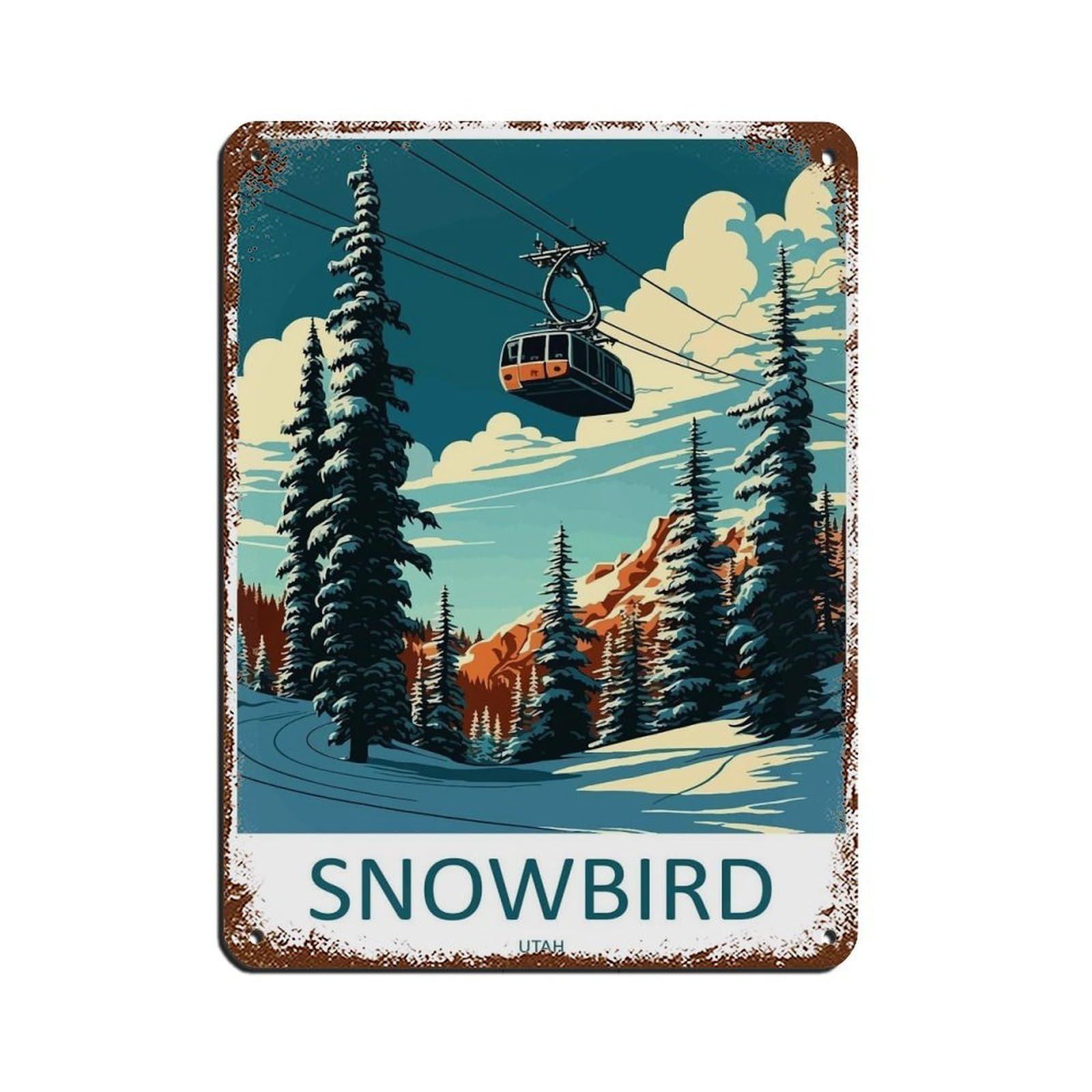 Snowbird Travel Art Ski Art Lover Gift Retro Poster Metal Tin Sign Chic Art Retro Iron Painting Bar People Cave Cafe Family Garage Poster Wall Decoration 12x16inch(30x40cm)