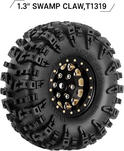 Miniatura 2 de INJORA Juego de neumáticos de rueda de 1.3 pulgadas S5 Swamp Claw Mud Terrain Tire 2.756 * 1.063 in para 118 124 RC Crawler Car (negro dorado)