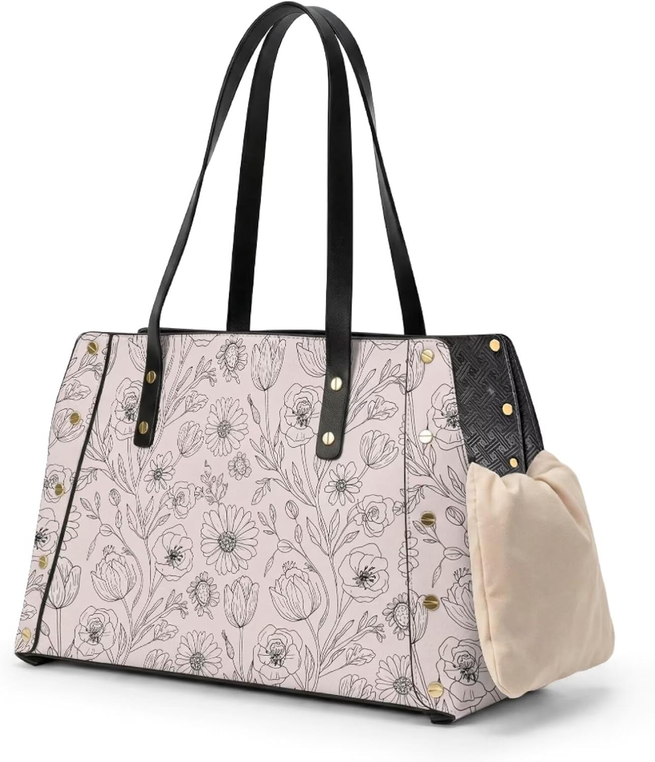 Daisy Rose Print Pet Carrier Purse for Cat Dogs, Top Opening Travel Shoulder Bag, Comfort Portable Dog Bag Carrier Tote Purse with Cushion