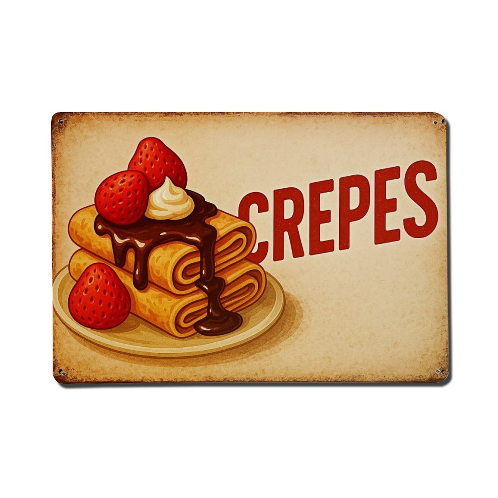 Crepes With Strawberries And Chocolate Vintage Tin Sign Retro Metal Wall Decor Metal Poster, Home Bar Garage Farmhouse Cafe Wall Art Decoration 8x12Inches
