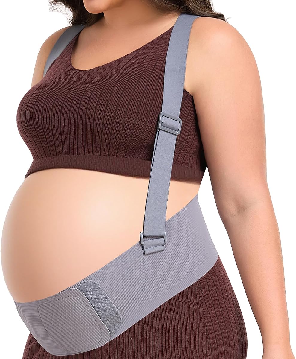 Belly Bands for Pregnant Women, Pregnancy Belly Band with Adjustable Support Brace Straps, Maternity Belt for Back, Abdomen and Waist (Gray,M)