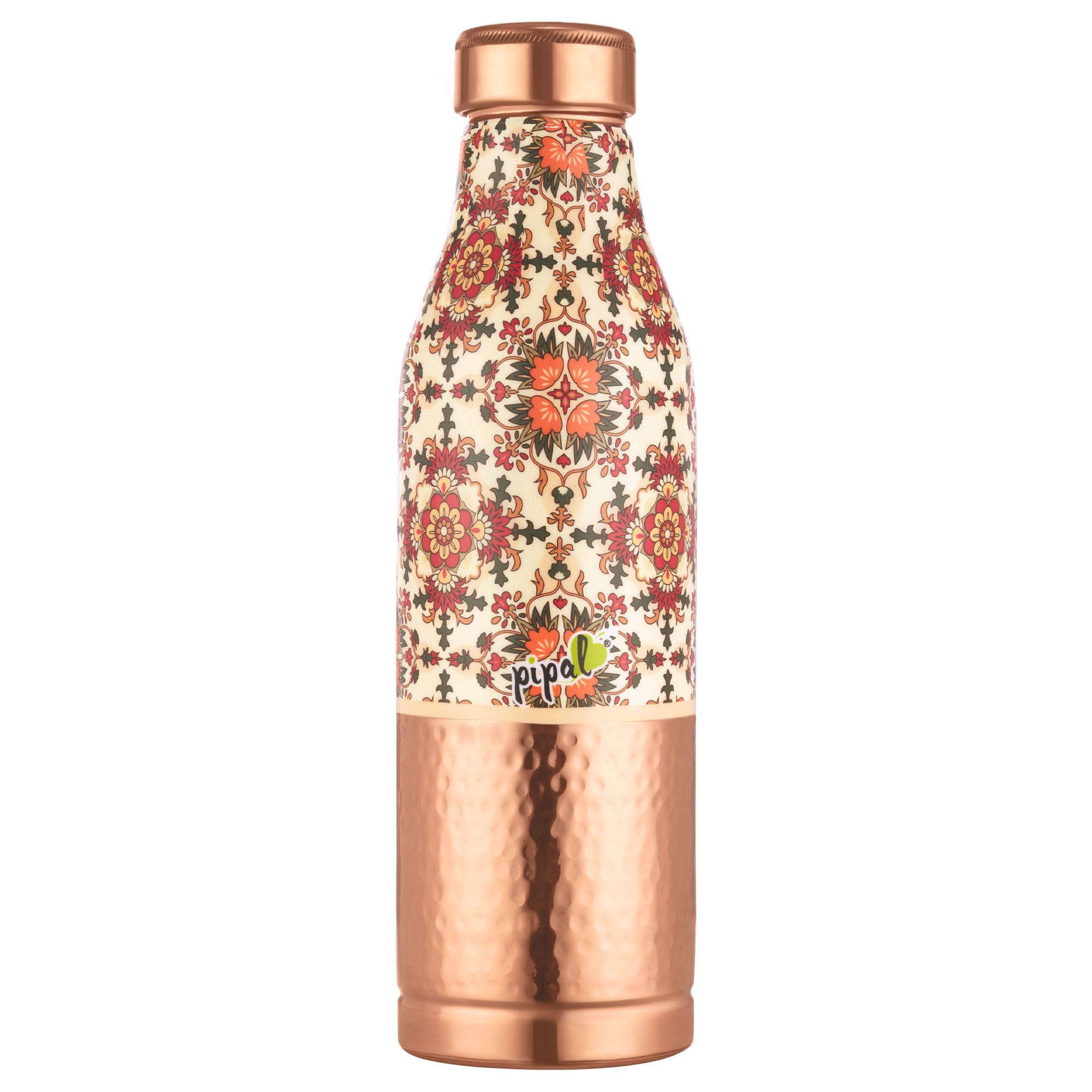 Pipal Mist 1000 Printed Texture Copper Water Bottle, Designer Water Bottle for Health, Narrow Mouth Copper Bottle for Office, Kitchen and Bedroom, Sleek and Stylish (Mango Carpet Hammer)