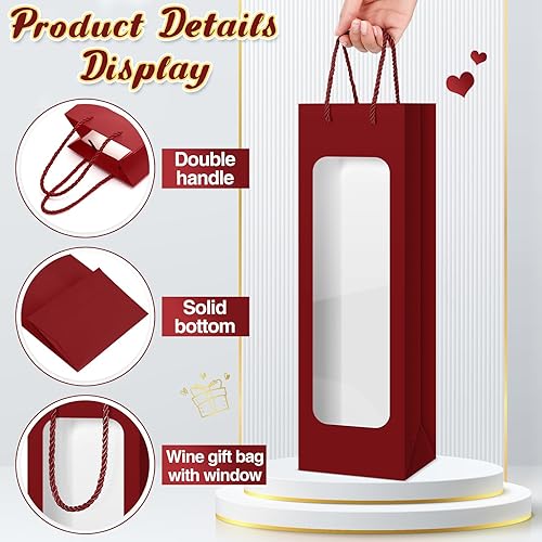 Miniatura 21 de Tioncy 24 bolsas de regalo de botella de vino individual de Navidad, bolsas de champán para bodas a granel con ventana transparente, cajas Negro