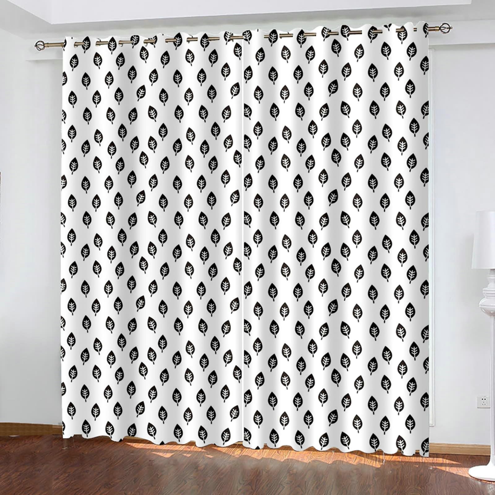 Zasłony do salonu, 244 cm długości, zasłony zaciemniające do pokoju, 2 zestawy paneli szer. x 244 cm dł. wzór liści, termiczne zasłony zaciemniające do sypialni
