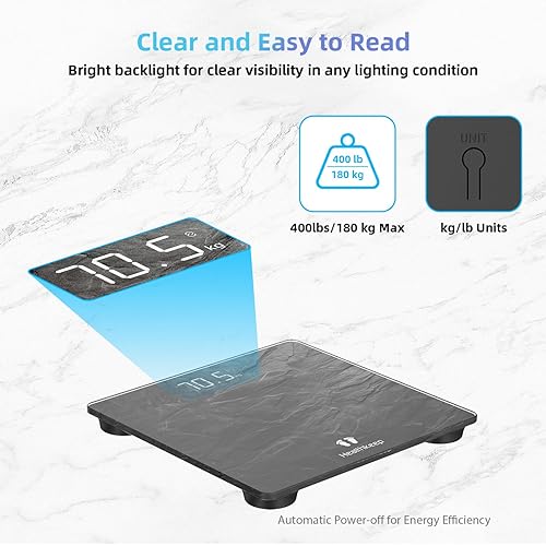 Miniatura 3 de Healthkeep Báscula digital de baño, alta precisión, con tecnología Step-On, pantalla LED, diseño delgado, máx. 180 kg400 lb, gris jaspeado