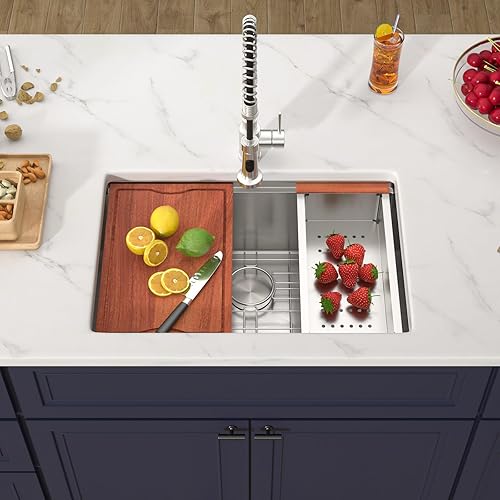 Miniatura 3 de Donsdey - Fregadero de cocina de 23 barras de 23 pulgadas x 18 pulgadas, de acero inoxidable cepillado de calibre 16, lavabo de fregadero para