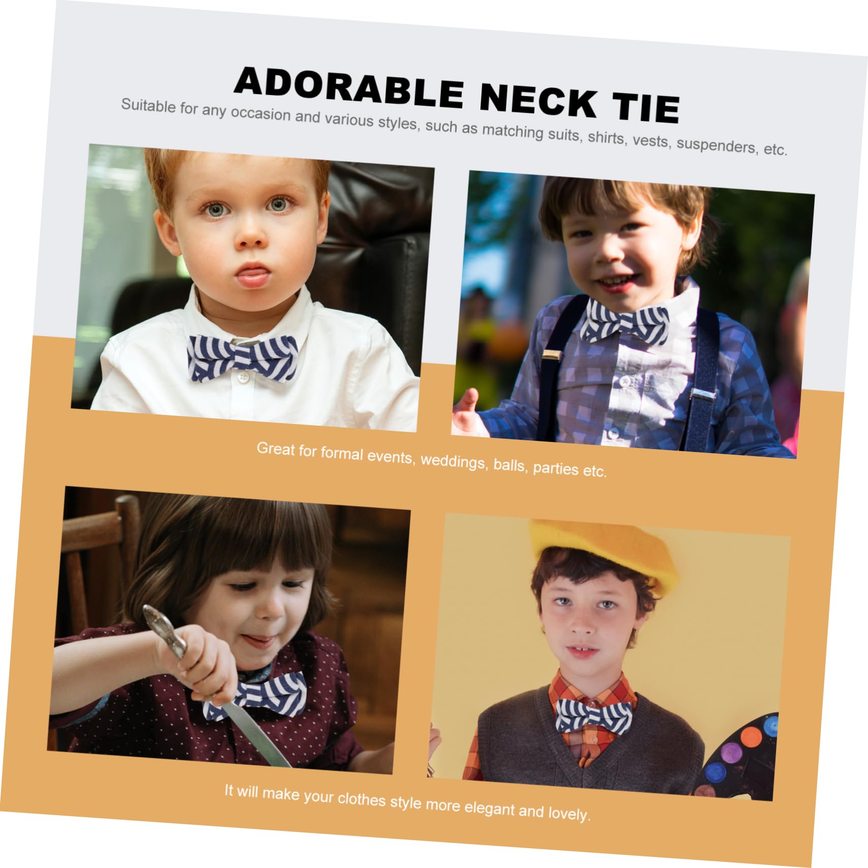 COLLBATH Dorable Children's Bowties 2pcs Blue White Striped Bow Tie Set Adjustable Tie for Boys for Christmas Birthday Events