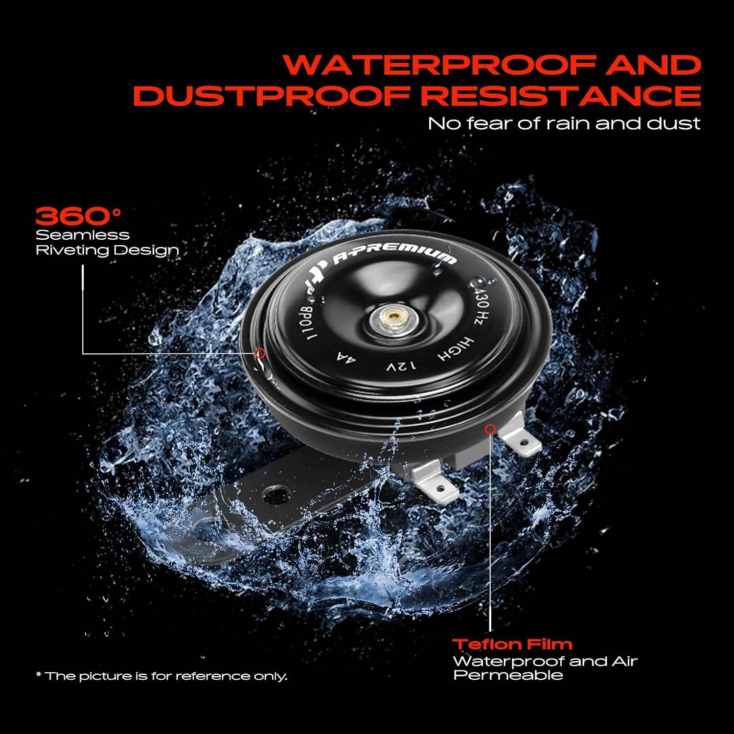 A-Premium Electric Car Disc Horn Compatible with Chevrolet Malibu, Cruze, Camaro, Captiva, Aveo & Ford Focus, Edge, Mustang, Fiesta & Volvo XC60, XC90, S60L, S80L, C70, C30, S40, V40, V60 & Buick