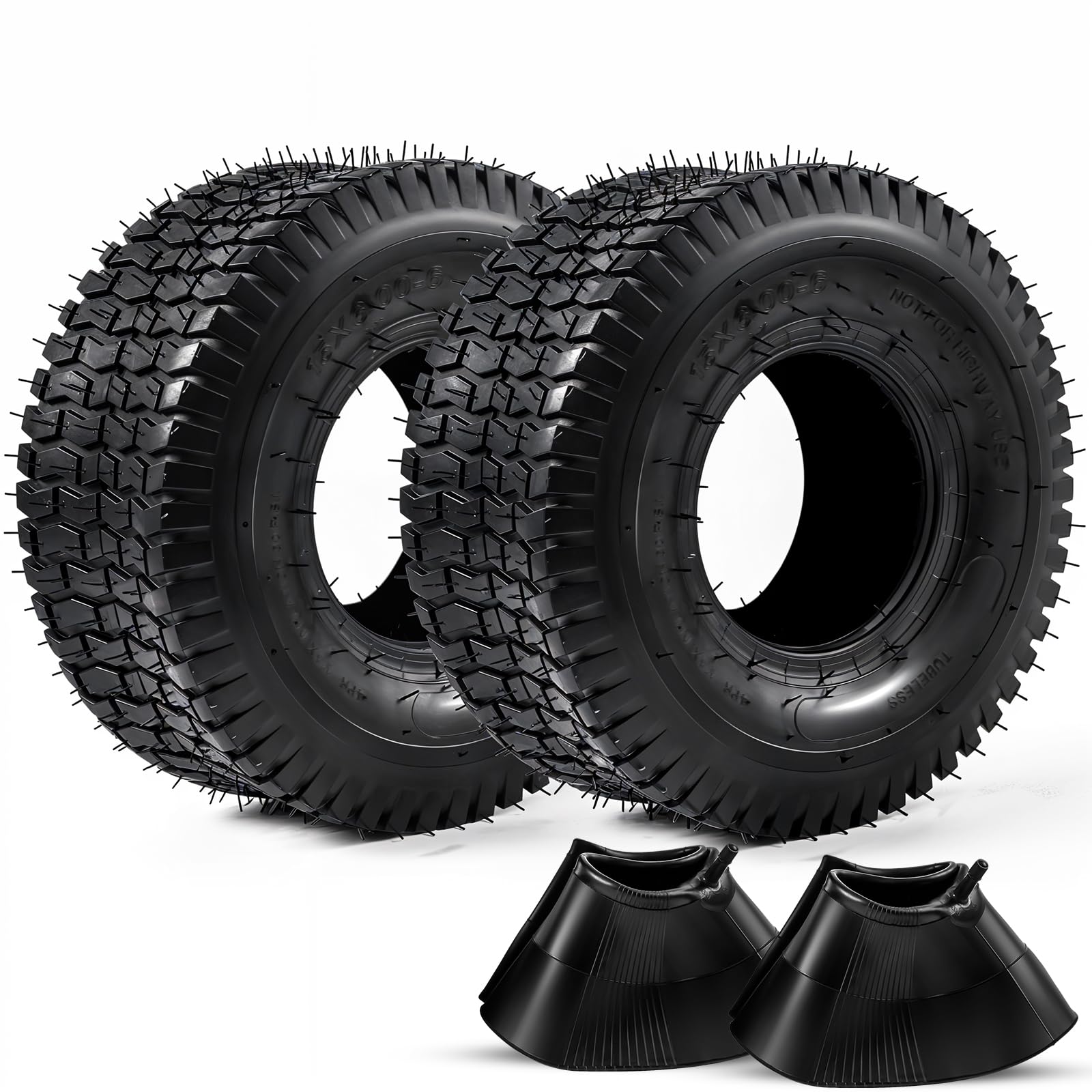 2-Pack 15x6.00-6 Reifen und Innenrohr Set TR-13 Gerade Ventil Stamm Naturkautschuk 4-Schicht mit Rohr 400 lbs Kapazität Ersatz Reiten Mäher Vorderrad Montage