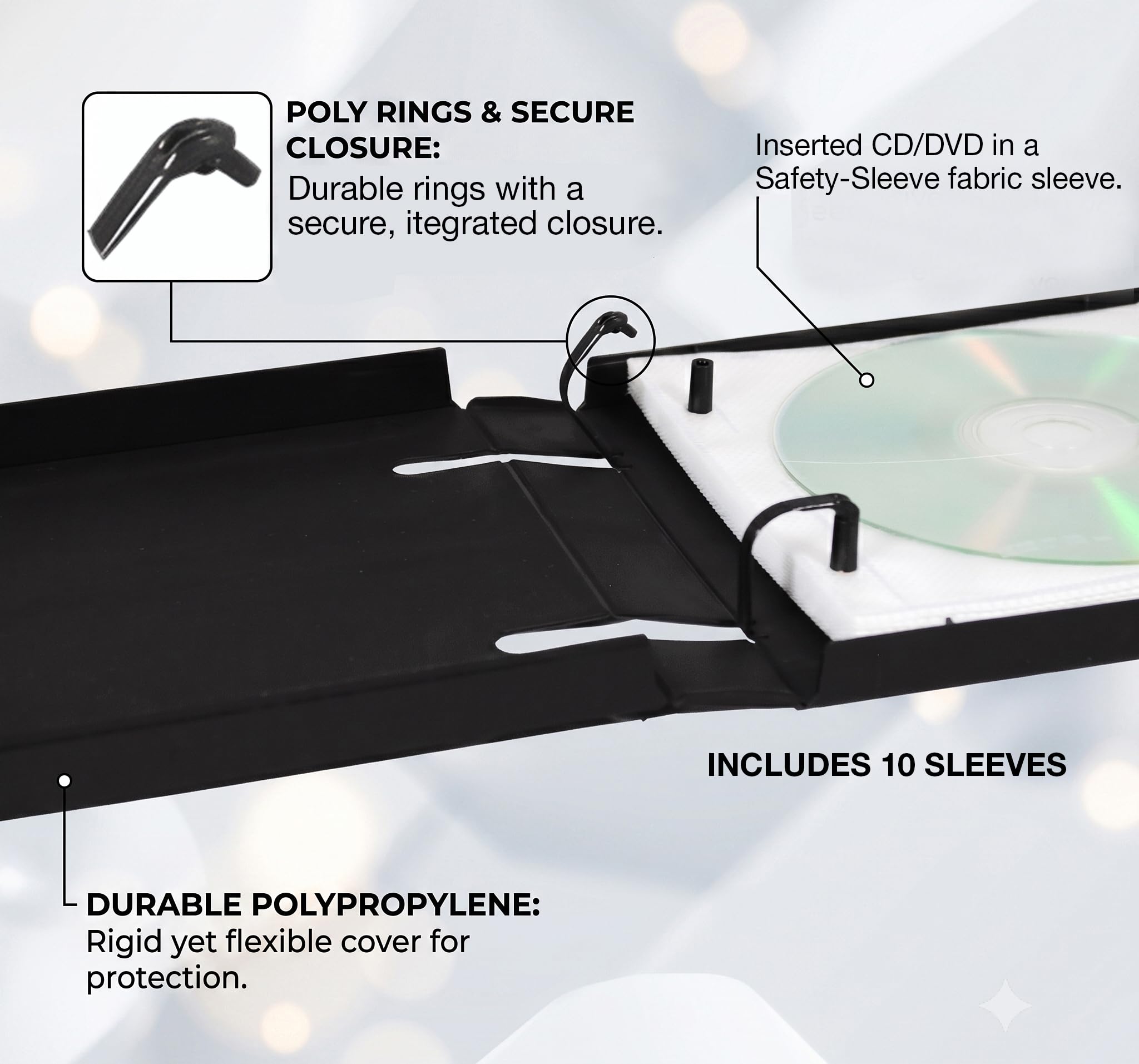 Unikeep disco 10 CD/DVD in pelle con pagine (16,2 x 13,8 x 2,9 cm) – Custodia di 20 (nero)